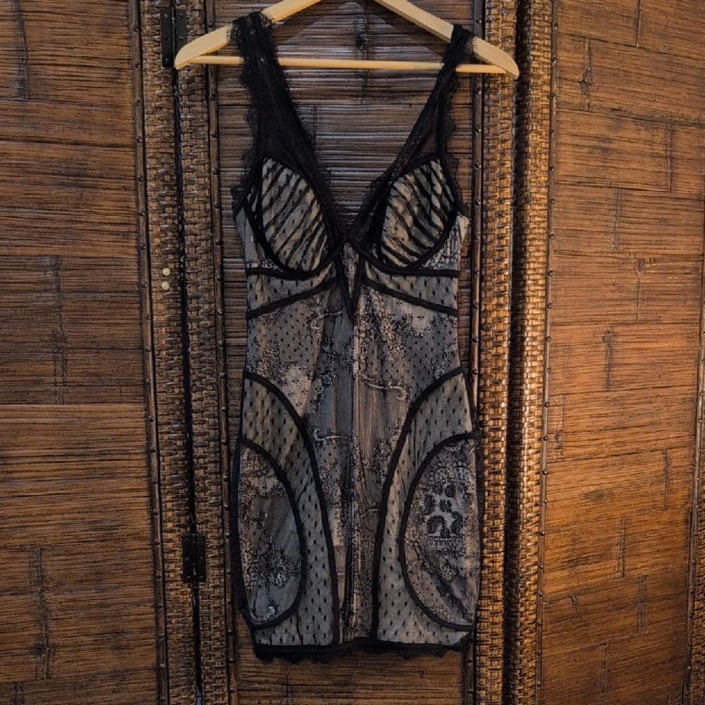 Bebe Black and Cream Sheer Dress